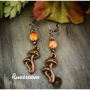 Mushroom earrings, Copper Mushroom earrings,Boho earrings,Handmade Jewelry